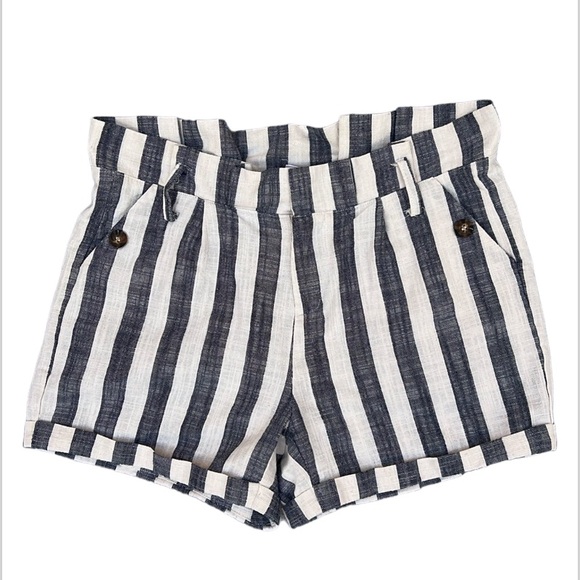 Ardene Womens Striped Linen Cotton Blend Pull On Shorts Size Medium Chambray - Picture 1 of 10